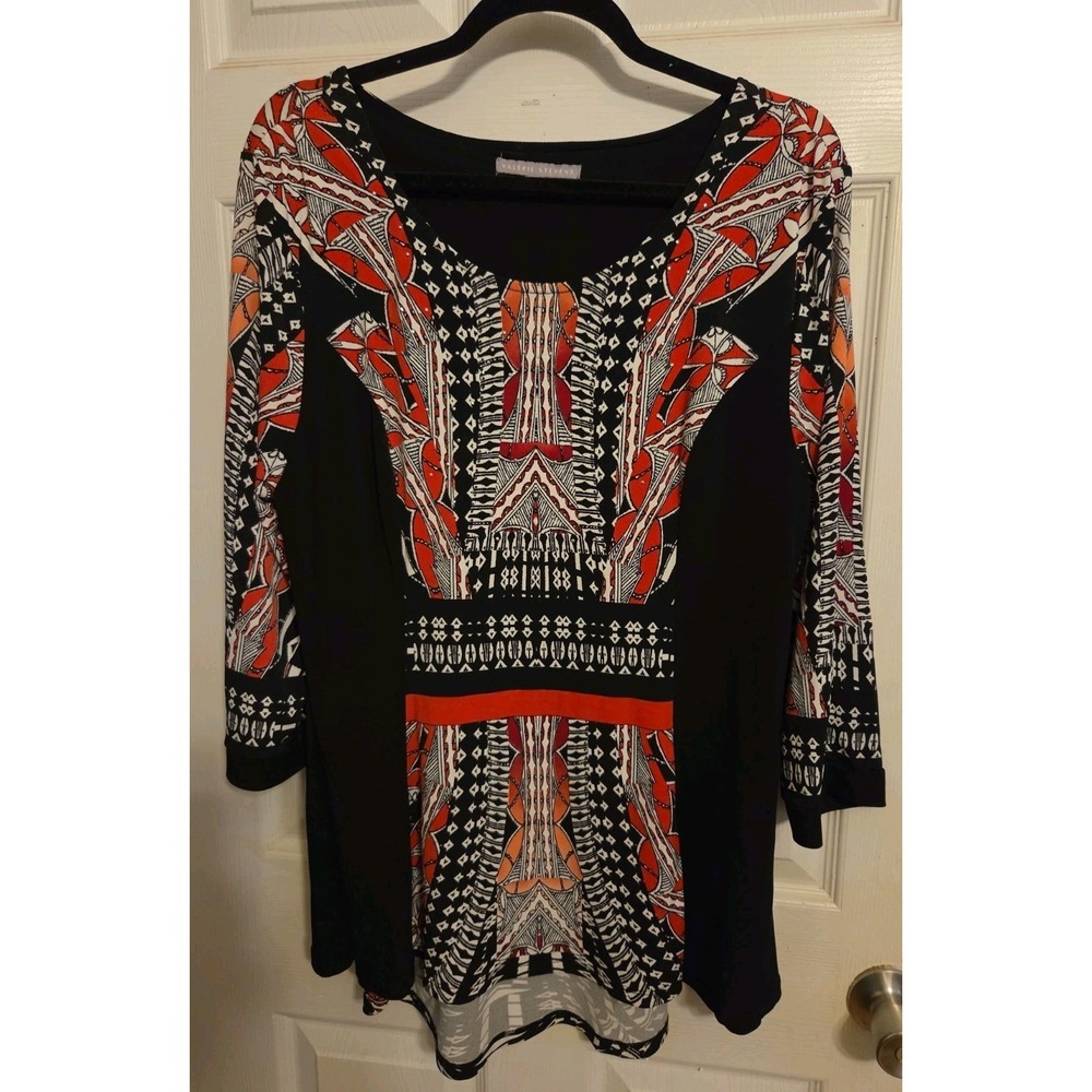 Valerie Stevens Tunic Top XL Reds And Black Bejeweled
